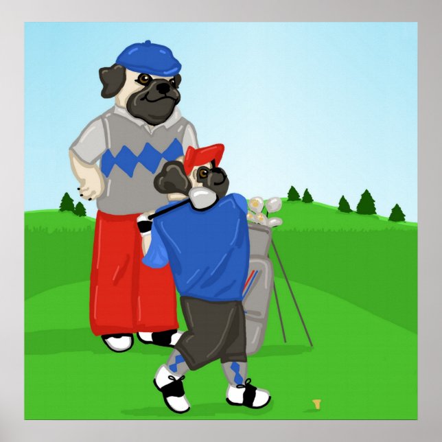 Customizable Golfing Pug Poster - Choose your Size (Vorne)