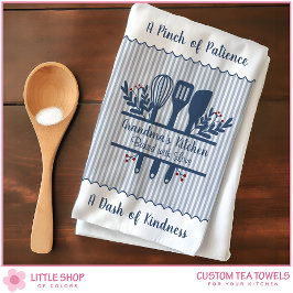 Customizable Grandmas Kitchen Blue Stripes Geschirrtuch