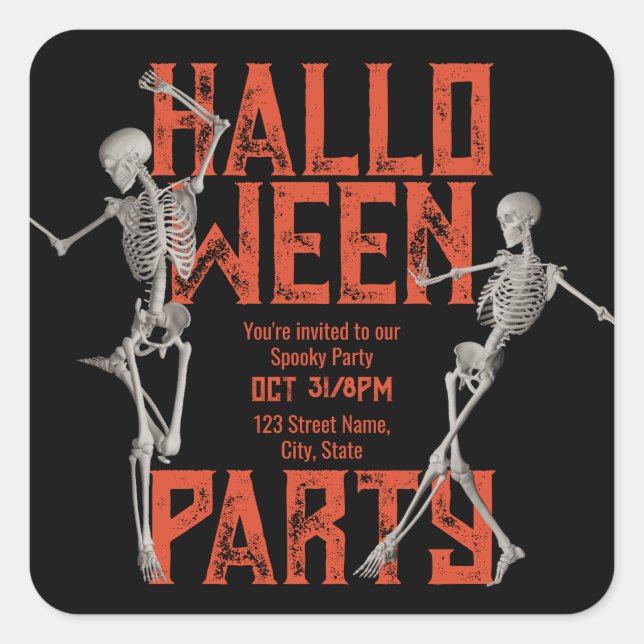 Customizable Halloween Dance Party Quadratischer Aufkleber (Vorderseite)