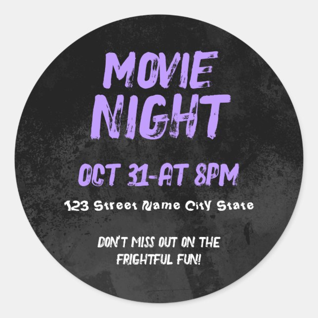 Customizable Halloween Movie Night Runder Aufkleber (Vorderseite)