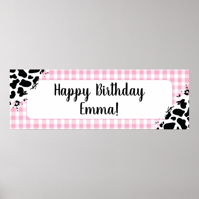 Customizable Happy Birthday Banner Pink Gingham Poster (Vorne)