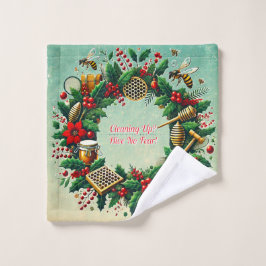 Customizable Holiday Bee Wreath Wash Cloth
