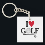 Customizable I love Golf Balls Schlüsselanhänger<br><div class="desc">Show off your passion for the green with this sleek and playful "I ❤️ GOLF" design. Featuring a clever blend of typography and sport-specific imagery, this graphic replaces the "O" in Golf with a detailed golf ball illustration and underlines the sentiment with a classic iron club. It’s a sophisticated yet...</div>