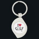 Customizable I love Golf Balls Schlüsselanhänger<br><div class="desc">Show off your passion for the green with this sleek and playful "I ❤️ GOLF" design. Featuring a clever blend of typography and sport-specific imagery, this graphic replaces the "O" in Golf with a detailed golf ball illustration and underlines the sentiment with a classic iron club. It’s a sophisticated yet...</div>
