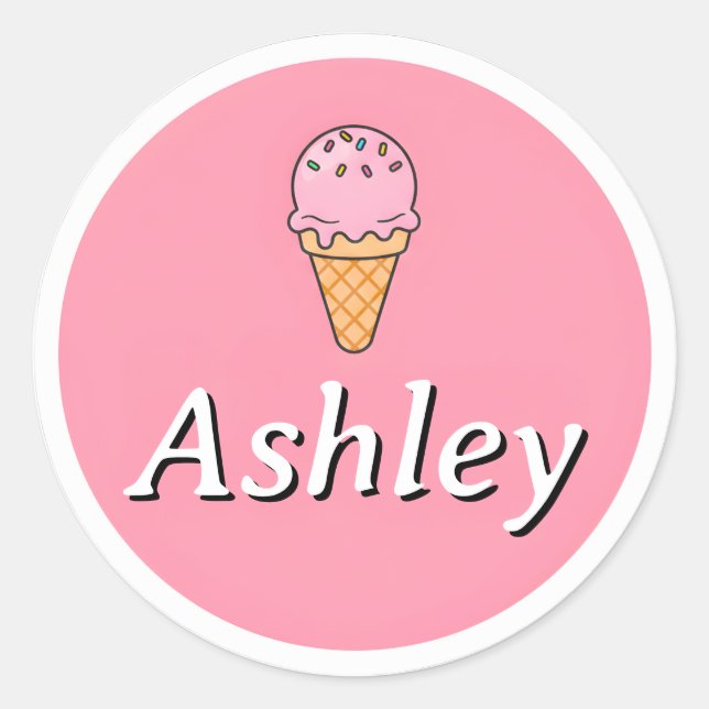 Customizable Kids Name Sticker – Pink Ice Cream  (Vorderseite)