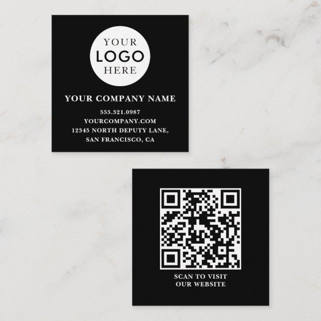 Customizable Logo Professional QR Code Black Quadratische Visitenkarte (Vorne/Hinten)