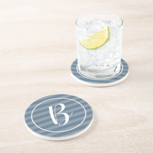 Customizable Monogram Blue Stripes Getränkeuntersetzer