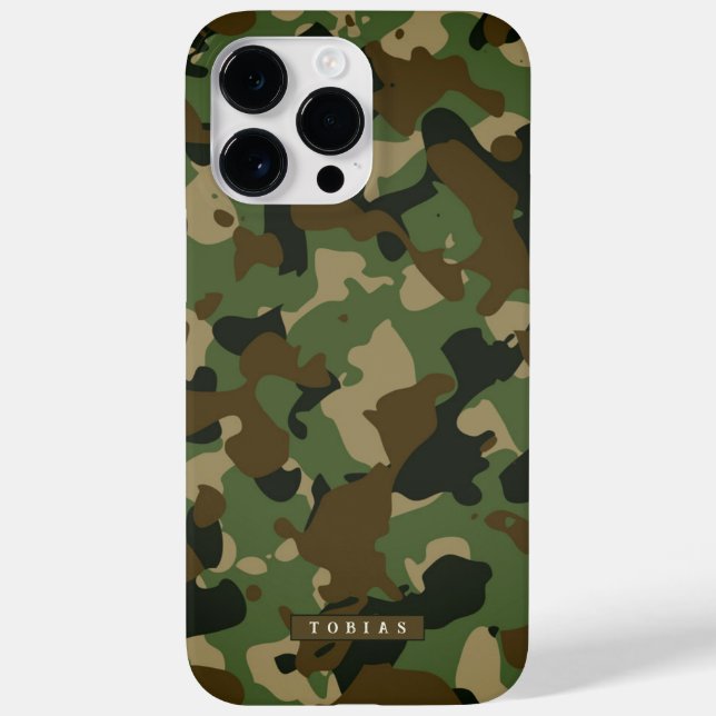 Customizable Name Camouflage Military Kaki Brown Case-Mate iPhone 14 Pro Max Hülle (Rückseite)