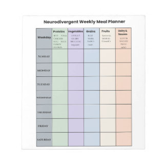 Customizable Neurodivergent Weekly Meal Planner Notizblock