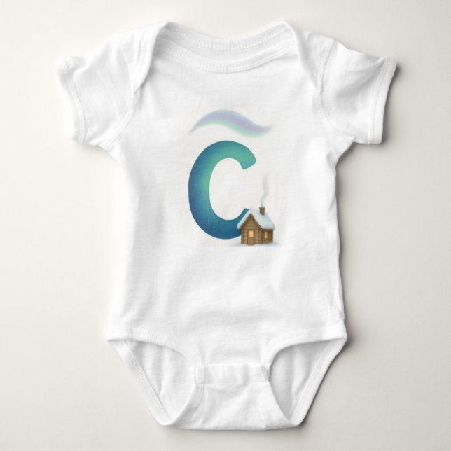 Customizable Northern Lights Letter C Winter Cabin Baby Strampler (Vorderseite)