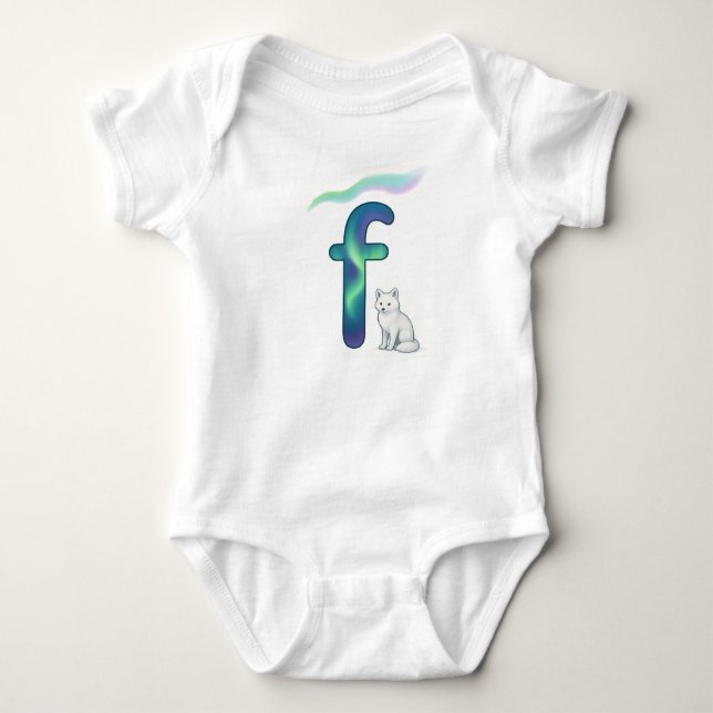 Customizable Northern Lights Letter F Arctic Fox Baby Strampler (Vorderseite)