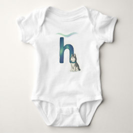 Customizable Northern Lights Letter H Husky Puppy Baby Strampler