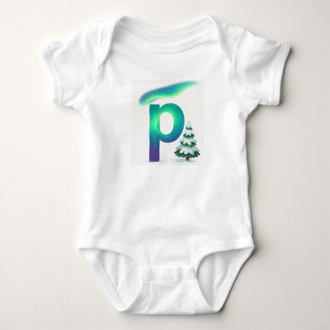 Customizable Northern Lights Letter P Winter Pine Baby Strampler (Vorderseite)