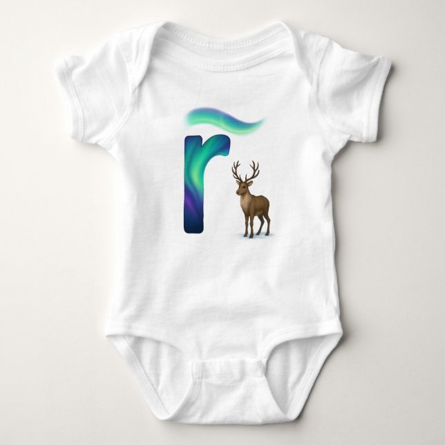 Customizable Northern Lights Letter R Reindeer  Baby Strampler (Vorderseite)