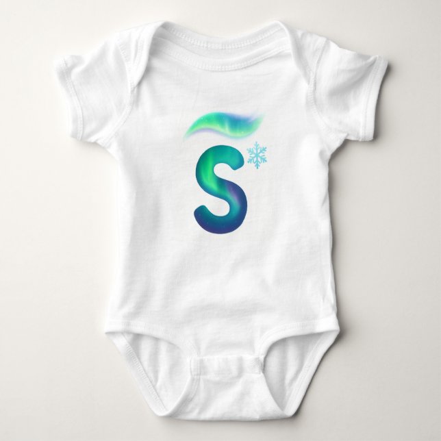 Customizable Northern Lights Letter S Snowflake Baby Strampler (Vorderseite)
