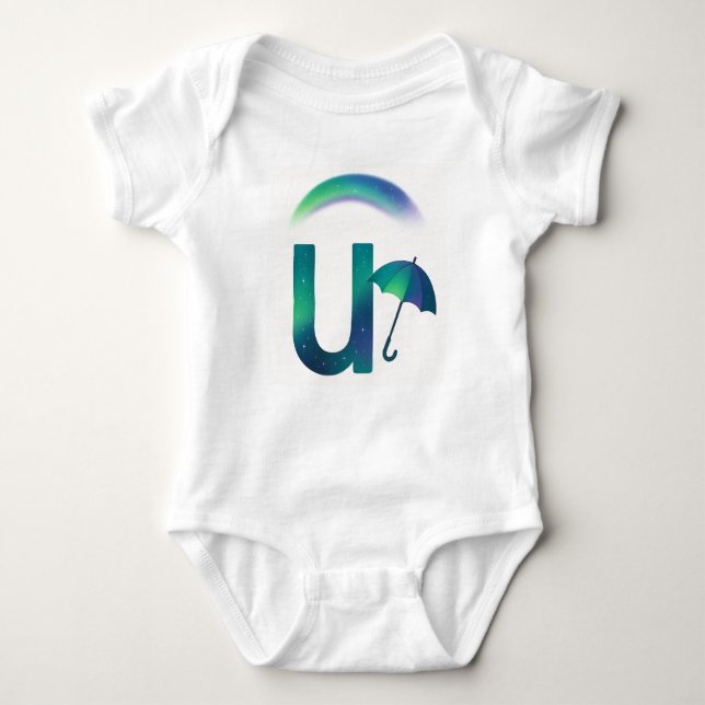 Customizable Northern Lights Letter U Umbrella Baby Strampler (Vorderseite)