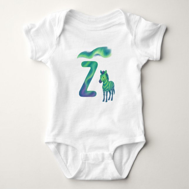 Customizable Northern Lights Letter Z Aurora Zebra Baby Strampler (Vorderseite)