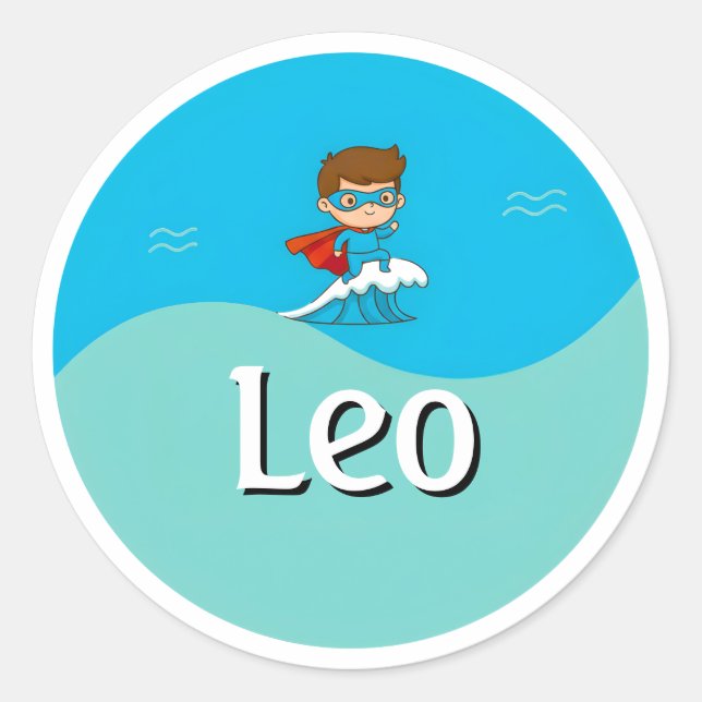 Customizable  Ocean Hero Design Kids Name Sticker (Vorderseite)