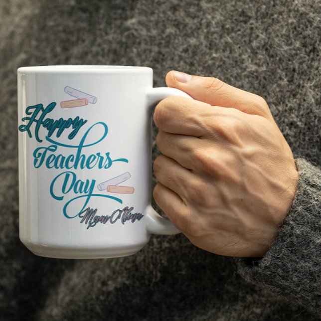Customizable Pastel Blue Happy Teachers Day  Kaffeetasse (Von Creator hochgeladen)