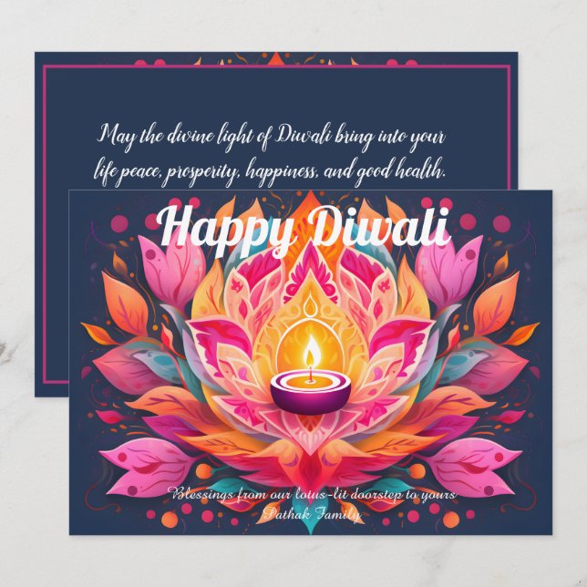 Customizable Petals Aglow Diwali Card Einladung (Vorne/Hinten)