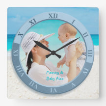 Customizable Photo Clock Coastal Beach Blue Sea