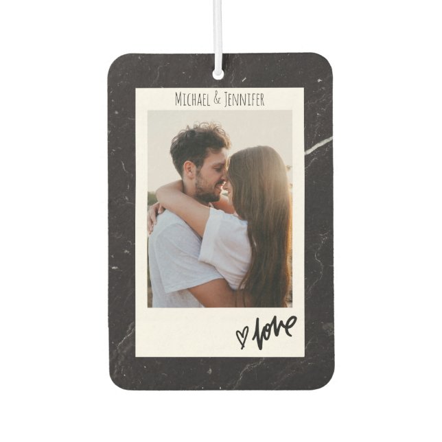 Customizable Photo & Names, Black Valentine's Day Autolufterfrischer (Vorderseite)