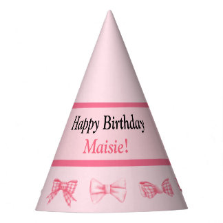Customizable Pink Bow Happy Birthday Party Hat Partyhütchen