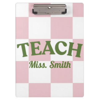 Customizable Pink Checkered Teacher Clipboard  Klemmbrett