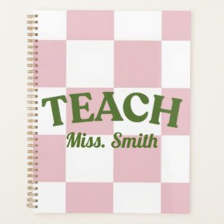 Customizable Pink Checkered Teacher Planner
