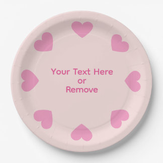 Customizable Pink Heart Paper Plates Pappteller