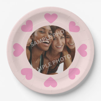 Customizable Pink Heart Photo Paper Plates Pappteller