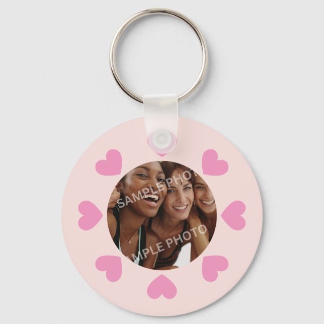 Customizable Pink Heart Photo Schlüsselanhänger (Vorderseite)