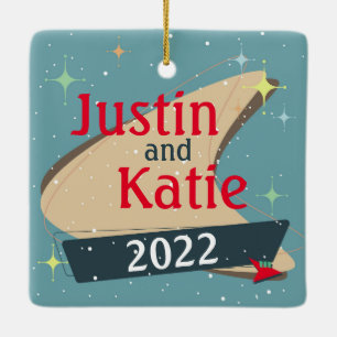 Customizable Retro Christmas Vintage 1950s Holiday Keramikornament