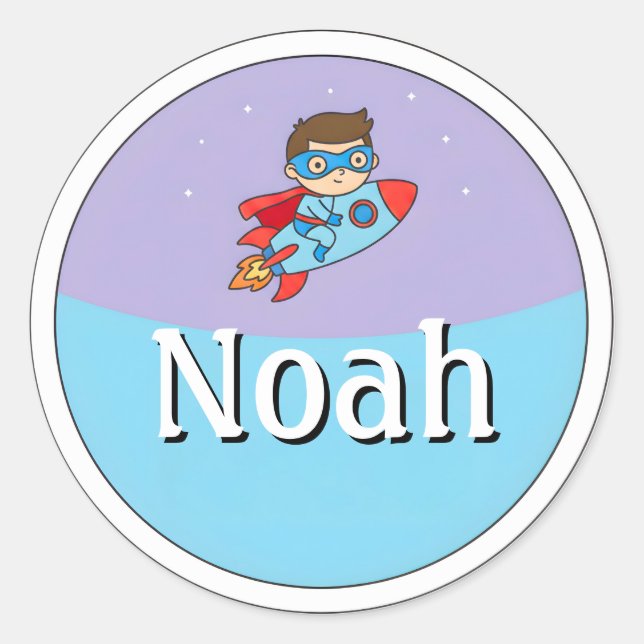 Customizable Rocket Superhero Design Name Sticker (Vorderseite)