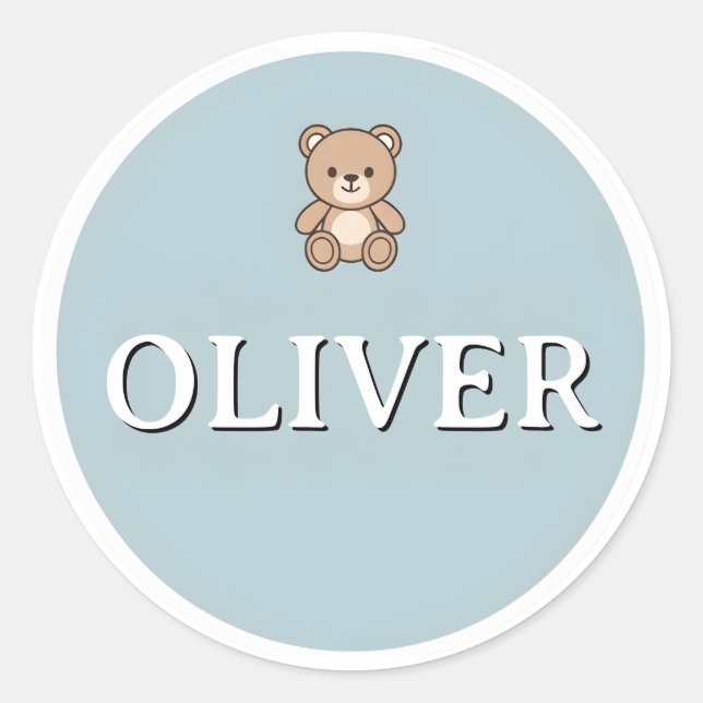 Customizable Round Name kids Sticker – Teddy Bear (Vorderseite)