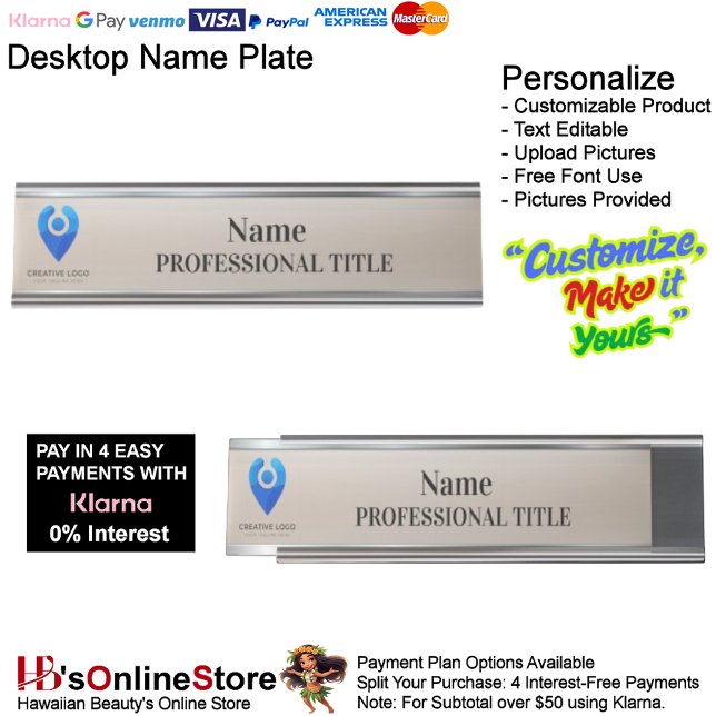 Customizable Silver Name Plate with Logo & Slogan  Schreibtischnamensplakette (Customizable Silver Name Plate with Logo & Slogan.)