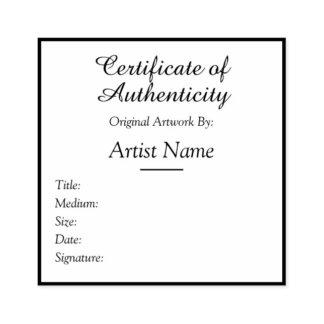 Customizable Square Certificate of Authenticity Gummistempel (Prägung)