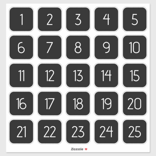 Customizable Square Number Stickers White on Black Aufkleber (Blatt)