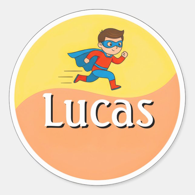 Customizable Superhero Kids Name Sticker (Vorderseite)