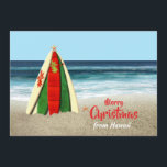 Customizable Surfboards on Beach Christmas Feiertagskarte<br><div class="desc">A flat holiday card featuring some bright and colorful surfboards stacked like a Christmas tree on the beach with a starfish on top and the ocean d it. All the text on the card front and back is customizable so you can add the holiday greeting you want, change the verse...</div>