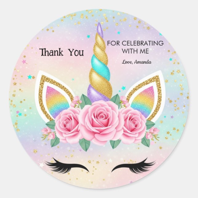 Customizable Unicorn Birthday Party Favor Sticker (Devant)