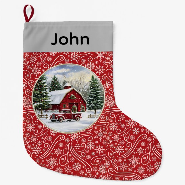Customizable Vintage Country Christmas Großer Weihnachtsstrumpf (Vorderseite)