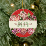Customizable Vintage Roses Pretty Joy to the World Keramik Ornament<br><div class="desc">Elegant yet cute, this lovely vintage floral banner is made from a genuine vintage artwork. It features girly Victorian style bunch of roses and other flowers and text you can personalize. Colors of this sweet design : pink, purple, green, red and ivory. Discover other cute and elegant gifts in my...</div>