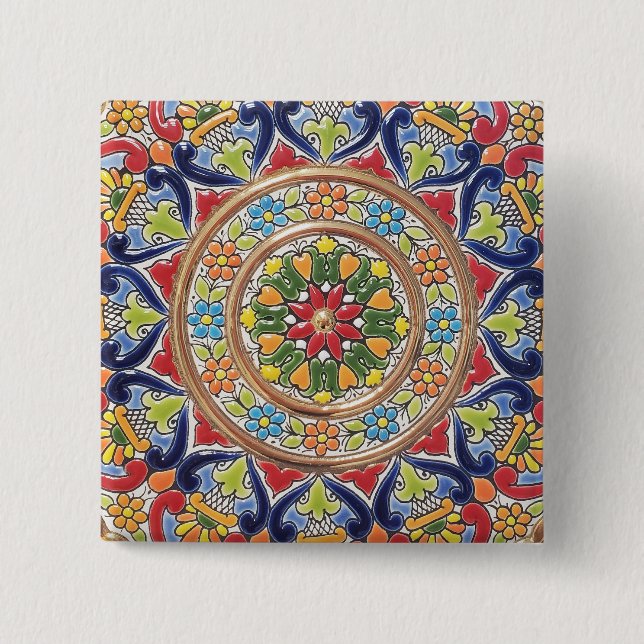 Customizable Vintage Spanish Tile Button (Vorderseite)