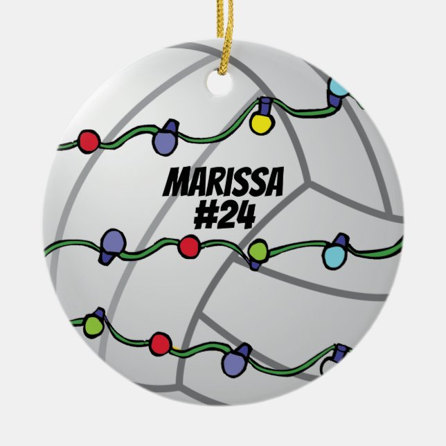 Customizable Volley Ball with Holiday Lights  Keramik Ornament (Vorne)