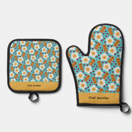 Customizable Whimsical Egg and Bacon Ofenhandschuh & Topflappen-Set