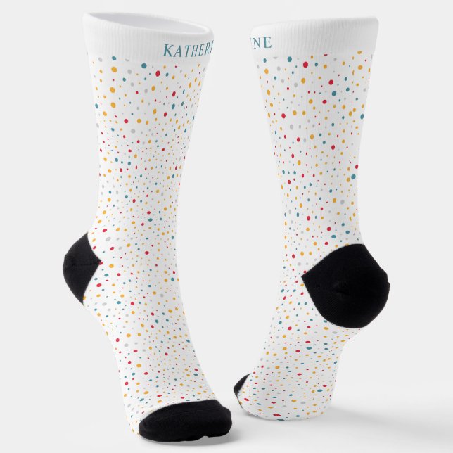 Customizable White Multicolor Polka Dot Socken (Gewinkelt)