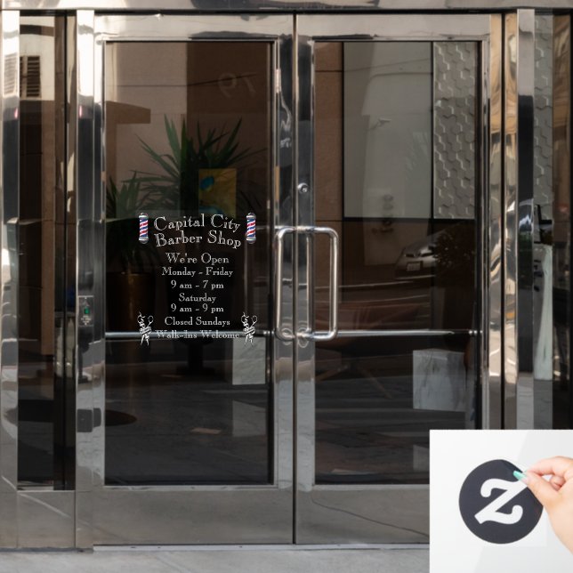 Customize Barber Shop Weekly Open Hours Fensteraufkleber (Büro Tür)
