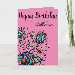 Customize by Name Happy Birthday Flower Design Karte