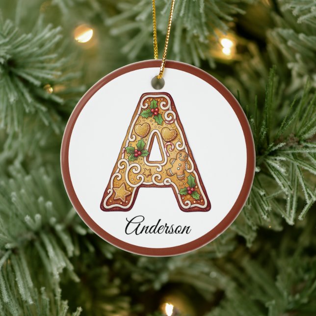 Customize Christmas Gingerbread Letter A Monogram Keramik Ornament (Baum)
